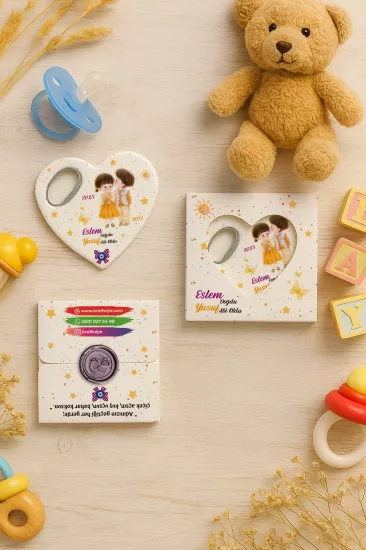 Mühürlü Kutulu Kalp Açacak Magnet | Baby Shower, Yeni Doğan ve Özel Gün Hediyesi