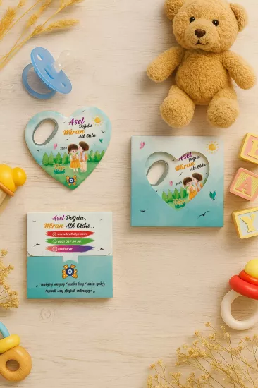 Yeni Doğan, Baby Shower ve Doğum Günü İçin Kutulu Kalp Açacak Magnet