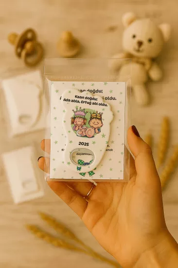 Yeni Doğan Bebek, Doğum Günü, Baby Shower, Diş Buğdayı Hediyesi Jelatin Kartlı Ayak İzi Açacak Magnet