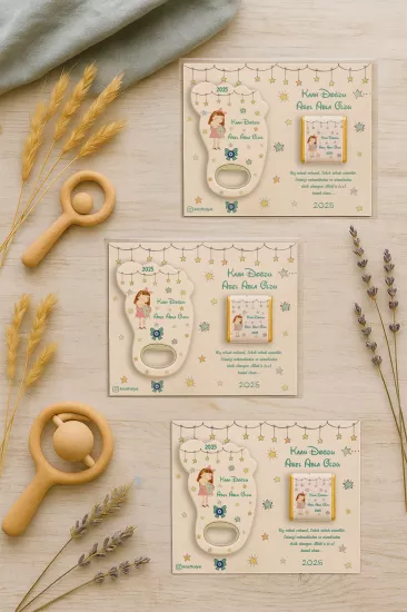 Yeni Doğan Bebek, Doğum Günü, Baby Shower, Diş Buğdayı Hediyesi Çikolatalı Ayak İzi Açacak Magnet