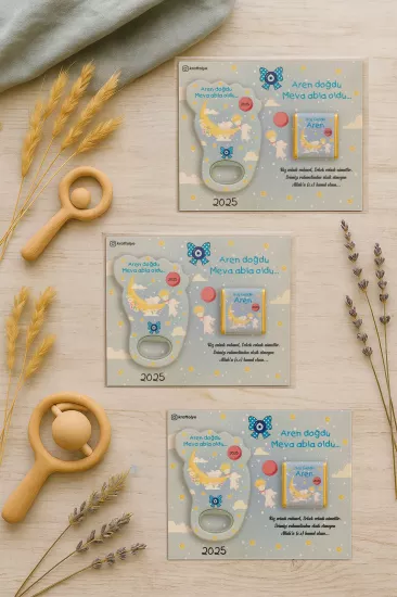 Yeni Doğan Bebek, Doğum Günü, Baby Shower, Diş Buğdayı Hediyesi Çikolatalı Ayak İzi Açacak Magnet