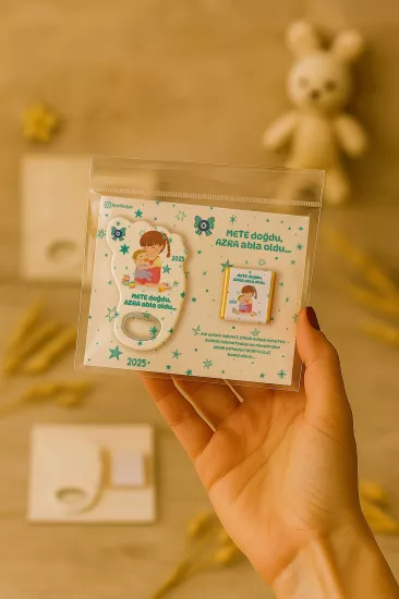 Yeni Doğan Bebek, Doğum Günü, Baby Shower, Diş Buğdayı Hediyesi Çikolatalı Ayak İzi Açacak Magnet