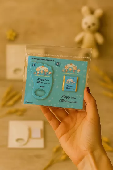 Yeni Doğan Bebek, Doğum Günü, Baby Shower, Diş Buğdayı Hediyesi Çikolatalı Ayak İzi Açacak Magnet