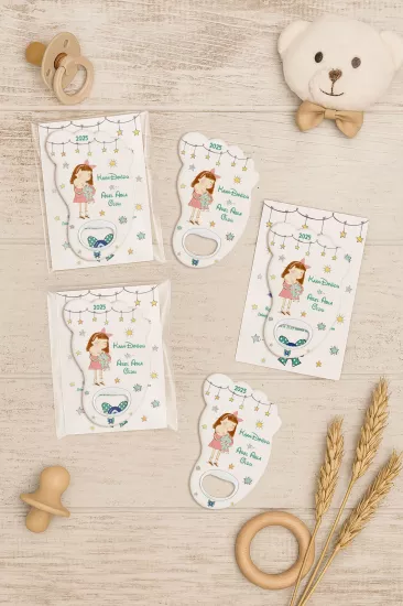 Yeni Doğan Bebek, Doğum Günü, Baby Shower, Diş Buğdayı Hediyesi Jelatin Kartlı Ayak İzi Açacak Magnet