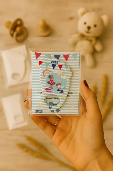 Yeni Doğan Bebek, Doğum Günü, Baby Shower, Diş Buğdayı Hediyesi Jelatin Kartlı Ayak İzi Açacak Magnet