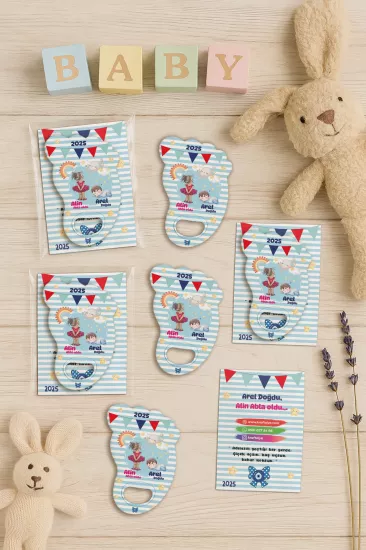 Yeni Doğan Bebek, Doğum Günü, Baby Shower, Diş Buğdayı Hediyesi Jelatin Kartlı Ayak İzi Açacak Magnet