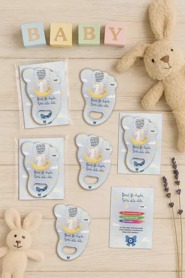 Yeni Doğan Bebek, Doğum Günü, Baby Shower, Diş Buğdayı Hediyesi Jelatin Kartlı Ayak İzi Açacak Magnet