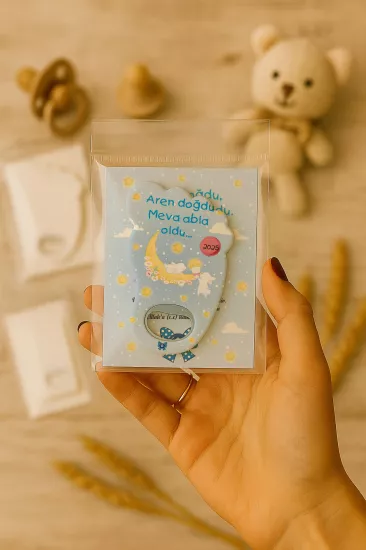 Yeni Doğan Bebek, Doğum Günü, Baby Shower, Diş Buğdayı Hediyesi Jelatin Kartlı Ayak İzi Açacak Magnet