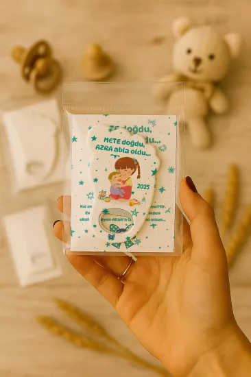 Yeni Doğan Bebek, Doğum Günü, Baby Shower, Diş Buğdayı Hediyesi Jelatin Kartlı Ayak İzi Açacak Magnet