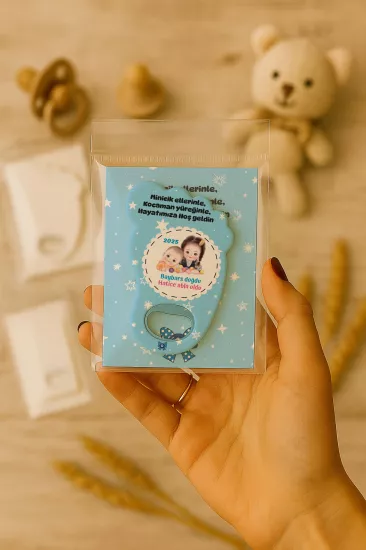 Yeni Doğan Bebek, Doğum Günü, Baby Shower, Diş Buğdayı Hediyesi Jelatin Kartlı Ayak İzi Açacak Magnet