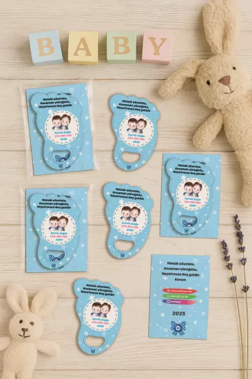 Yeni Doğan Bebek, Doğum Günü, Baby Shower, Diş Buğdayı Hediyesi Jelatin Kartlı Ayak İzi Açacak Magnet