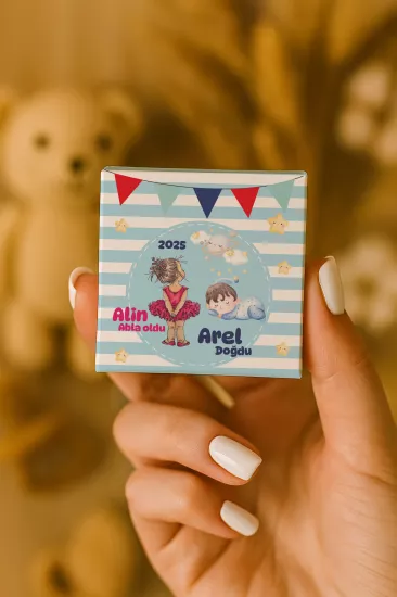 Metal Kutuda Karton Kutulu Madlen Çikolata | Yeni Doğan, Baby Shower, Doğum Günü, Diş Buğdayı Hediyesi