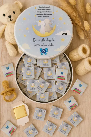 Metal Kutuda Karton Kutulu Madlen Çikolata | Yeni Doğan, Baby Shower, Doğum Günü, Diş Buğdayı Hediyesi