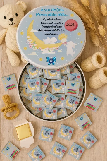 Metal Kutuda Karton Kutulu Madlen Çikolata | Yeni Doğan, Baby Shower, Doğum Günü, Diş Buğdayı Hediyesi