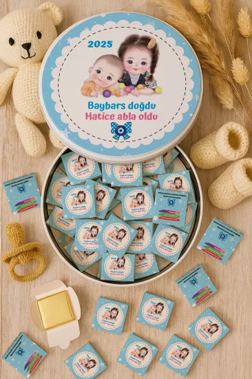 Metal Kutuda Karton Kutulu Madlen Çikolata | Yeni Doğan, Baby Shower, Doğum Günü, Diş Buğdayı Hediyesi