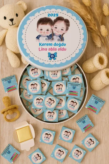 Metal Kutuda Karton Kutulu Madlen Çikolata | Yeni Doğan, Baby Shower, Doğum Günü, Diş Buğdayı Hediyesi