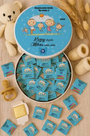 Metal Kutuda Karton Kutulu Madlen Çikolata | Yeni Doğan, Baby Shower, Doğum Günü, Diş Buğdayı Hediyesi