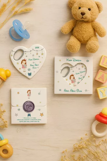 Mühürlü Kutulu Kalp Açacak Magnet | Baby Shower, Yeni Doğan ve Özel Gün Hediyesi