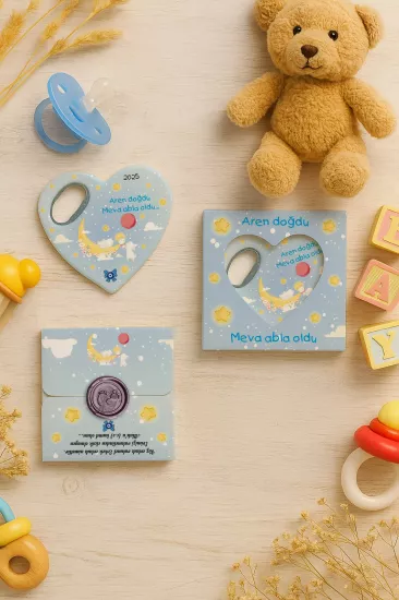 Mühürlü Kutulu Kalp Açacak Magnet | Baby Shower, Yeni Doğan ve Özel Gün Hediyesi