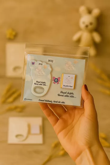 Yeni Doğan Bebek, Doğum Günü, Baby Shower, Diş Buğdayı Hediyesi Çikolatalı Ayak İzi Açacak Magnet