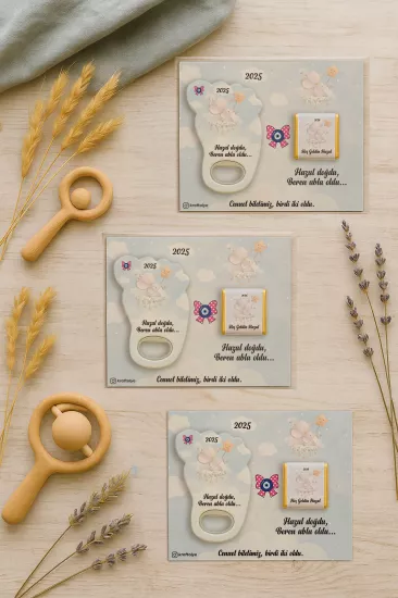 Yeni Doğan Bebek, Doğum Günü, Baby Shower, Diş Buğdayı Hediyesi Çikolatalı Ayak İzi Açacak Magnet
