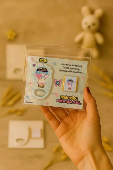 Yeni Doğan Bebek, Doğum Günü, Baby Shower, Diş Buğdayı Hediyesi Çikolatalı Ayak İzi Açacak Magnet