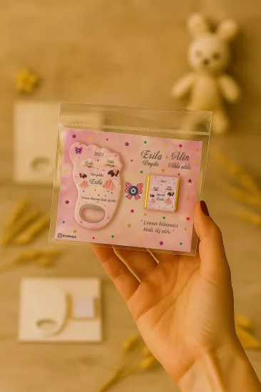 Yeni Doğan Bebek, Doğum Günü, Baby Shower, Diş Buğdayı Hediyesi Çikolatalı Ayak İzi Açacak Magnet
