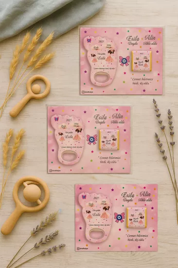 Yeni Doğan Bebek, Doğum Günü, Baby Shower, Diş Buğdayı Hediyesi Çikolatalı Ayak İzi Açacak Magnet