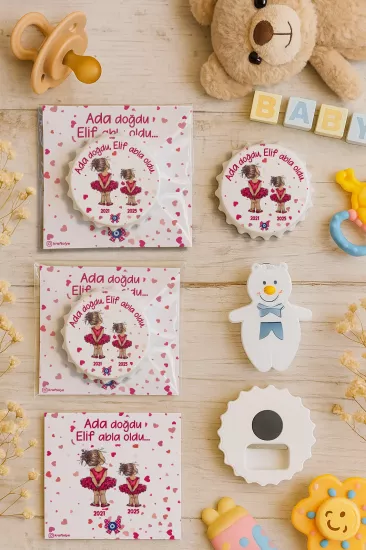 Kişiye Özel Kartlı Kapak Şekilli Açacak Magnet | Yeni Doğan & Özel Gün Hediyelikleri