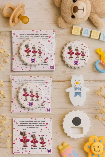 Kişiye Özel Kartlı Kapak Şekilli Açacak Magnet | Yeni Doğan & Özel Gün Hediyelikleri