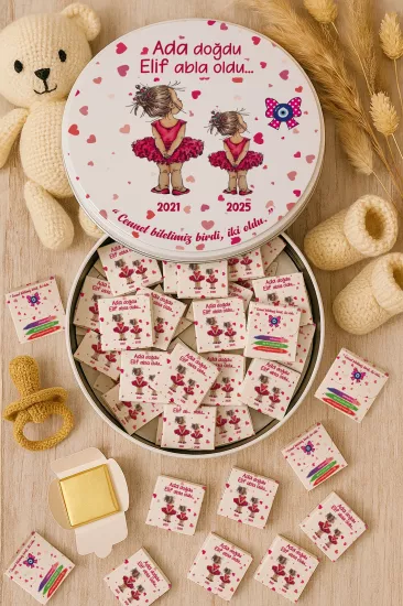 Metal Kutuda Karton Kutulu Madlen Çikolata | Yeni Doğan, Baby Shower, Doğum Günü, Diş Buğdayı Hediyesi