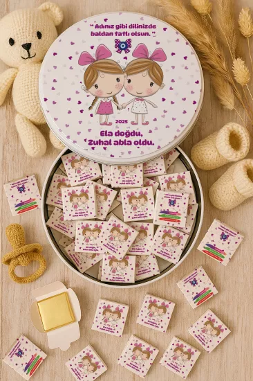 Metal Kutuda Karton Kutulu Madlen Çikolata | Yeni Doğan, Baby Shower, Doğum Günü, Diş Buğdayı Hediyesi