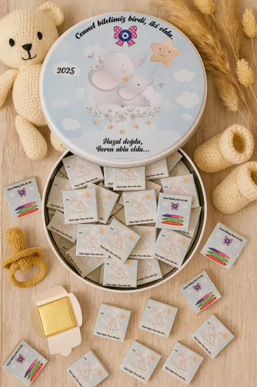 Metal Kutuda Karton Kutulu Madlen Çikolata | Yeni Doğan, Baby Shower, Doğum Günü, Diş Buğdayı Hediyesi