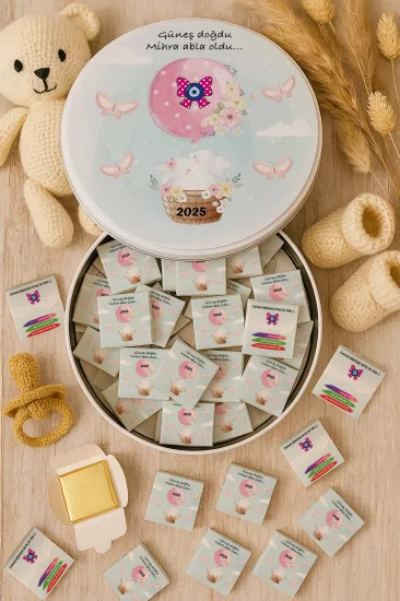 Metal Kutuda Karton Kutulu Madlen Çikolata | Yeni Doğan, Baby Shower, Doğum Günü, Diş Buğdayı Hediyesi