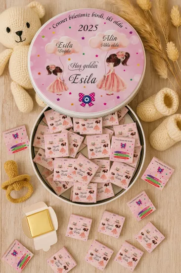 Metal Kutuda Karton Kutulu Madlen Çikolata | Yeni Doğan, Baby Shower, Doğum Günü, Diş Buğdayı Hediyesi