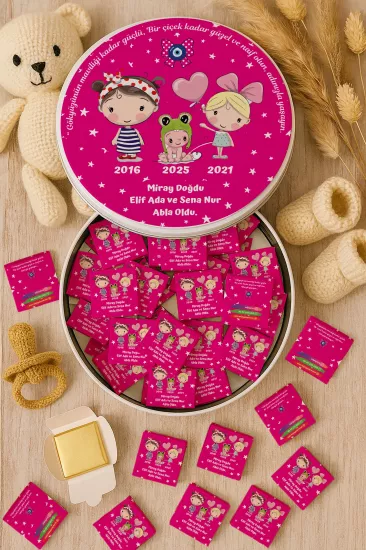 Metal Kutuda Karton Kutulu Madlen Çikolata | Yeni Doğan, Baby Shower, Doğum Günü, Diş Buğdayı Hediyesi