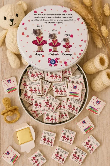 Metal Kutuda Karton Kutulu Madlen Çikolata | Yeni Doğan, Baby Shower, Doğum Günü, Diş Buğdayı Hediyesi