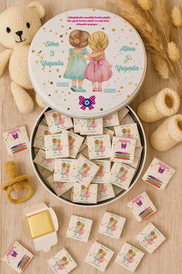 Metal Kutuda Karton Kutulu Madlen Çikolata | Yeni Doğan, Baby Shower, Doğum Günü, Diş Buğdayı Hediyesi