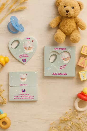 Yeni Doğan, Baby Shower ve Doğum Günü Kutulu Kalp Açacak Magnet