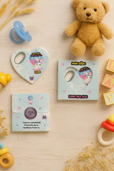 Mühürlü Kutulu Kalp Açacak Magnet | Baby Shower, Yeni Doğan ve Özel Gün Hediyesi