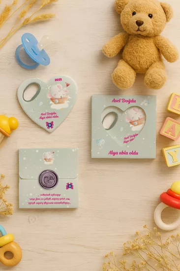 Mühürlü Kutulu Kalp Açacak Magnet | Baby Shower, Yeni Doğan ve Özel Gün Hediyesi