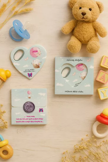 Mühürlü Kutulu Kalp Açacak Magnet | Baby Shower, Yeni Doğan ve Özel Gün Hediyesi