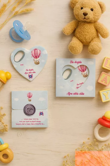 Mühürlü Kutulu Kalp Açacak Magnet | Baby Shower, Yeni Doğan ve Özel Gün Hediyesi