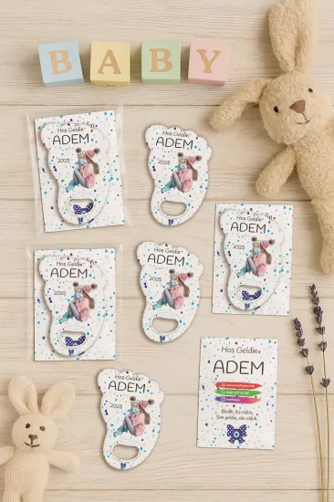 Yeni Doğan Bebek, Doğum Günü, Baby Shower, Diş Buğdayı Hediyesi Jelatin Kartlı Ayak İzi Açacak Magnet