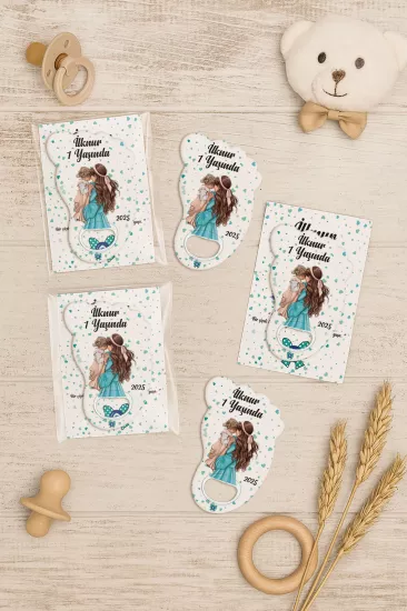 Yeni Doğan Bebek, Doğum Günü, Baby Shower, Diş Buğdayı Hediyesi Jelatin Kartlı Ayak İzi Açacak Magnet