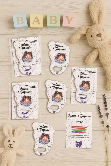 Yeni Doğan Bebek, Doğum Günü, Baby Shower, Diş Buğdayı Hediyesi Jelatin Kartlı Ayak İzi Açacak Magnet