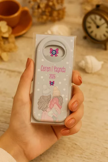 Kişiye Özel Kartlı Uzun Açacak Magnet | Bebek ve Özel Gün Hediyelikleri