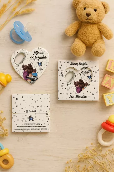 Yeni Doğan, Baby Shower ve Doğum Günü Kutulu Kalp Açacak Magnet