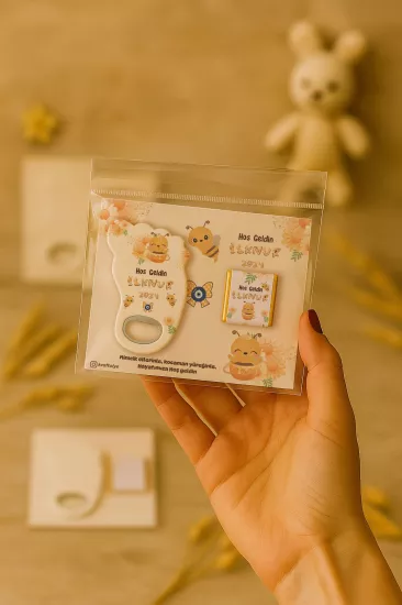 Yeni Doğan Bebek, Doğum Günü, Baby Shower, Diş Buğdayı Hediyesi Çikolatalı Ayak İzi Açacak Magnet