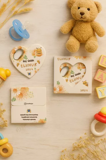Yeni Doğan, Baby Shower ve Doğum Günü Kutulu Kalp Açacak Magnet